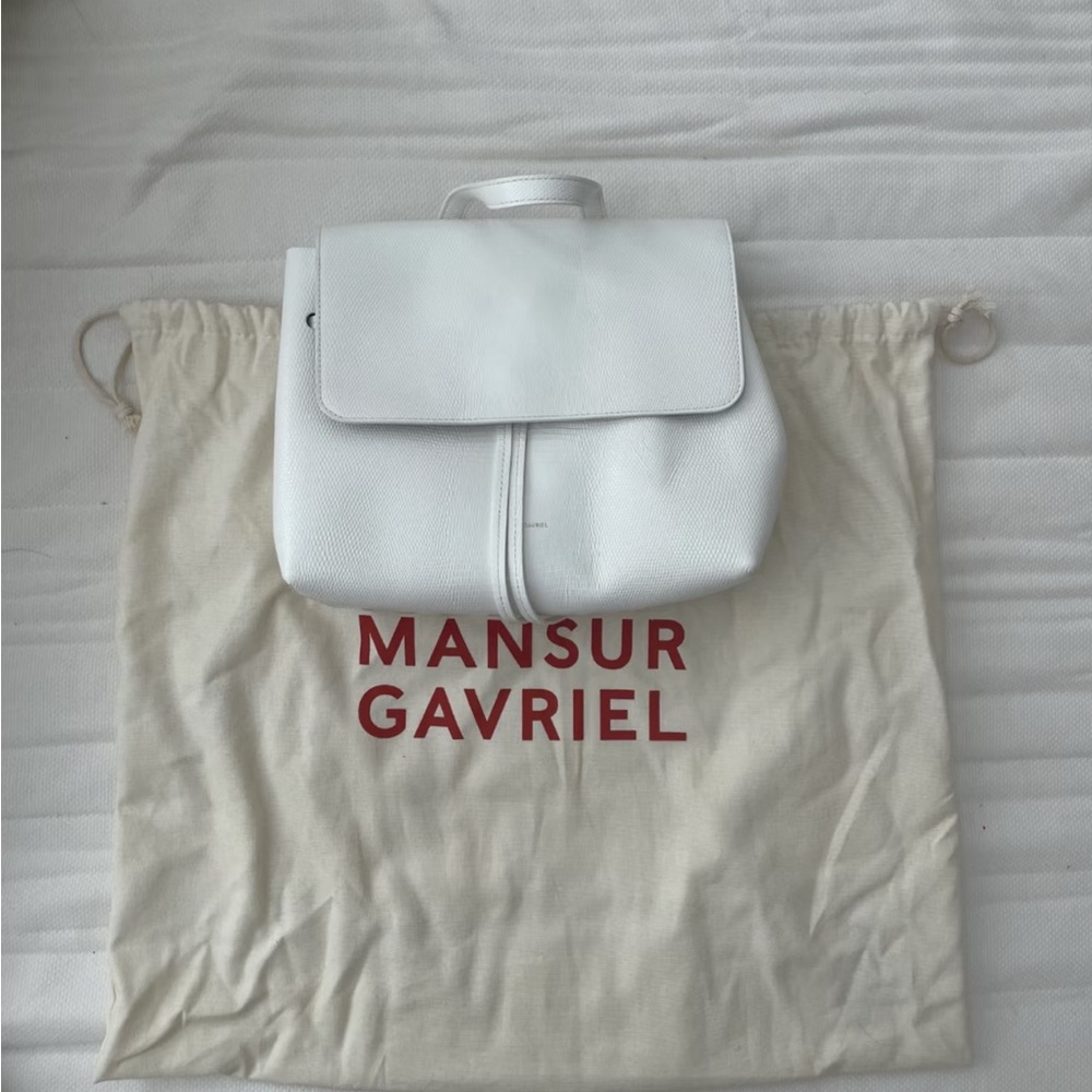 Mansur Gavriel White Lady Bag Leather and Suede Crossbody Snake Embossed - Picture 9 of 10